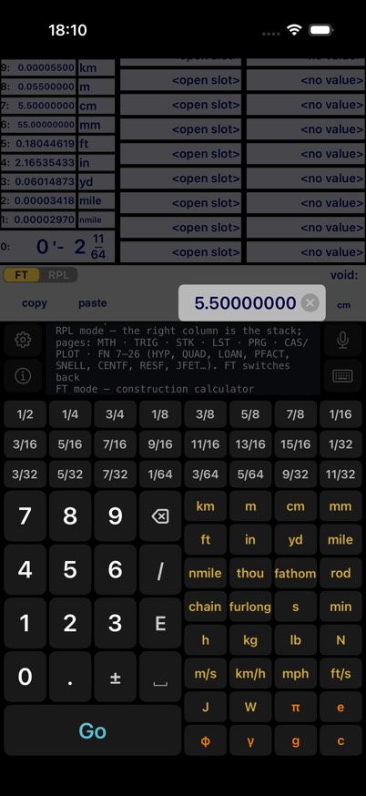 Press-hold value editor with the construction keyboard