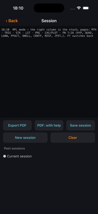 Session transcript with export controls