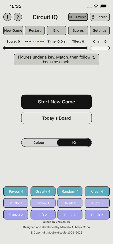 The opening panel of the IQ game, in its light look