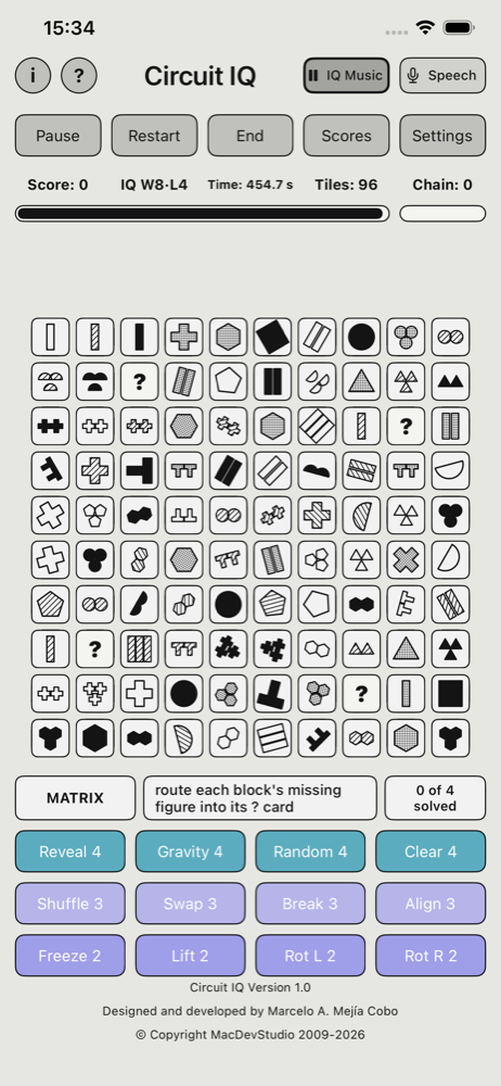 Today's board in the IQ game: figures on the tiles and the key beneath