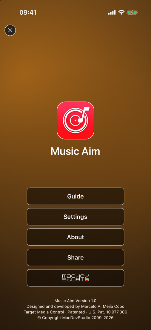 The info card: the guide, Settings, About and Share