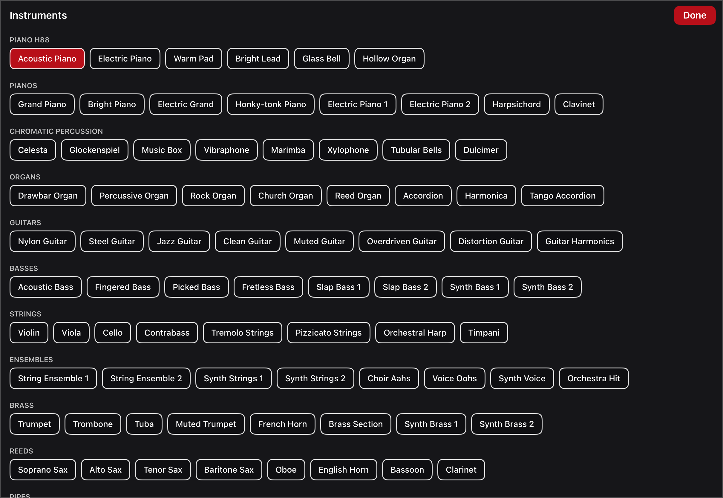 The instrument catalogue