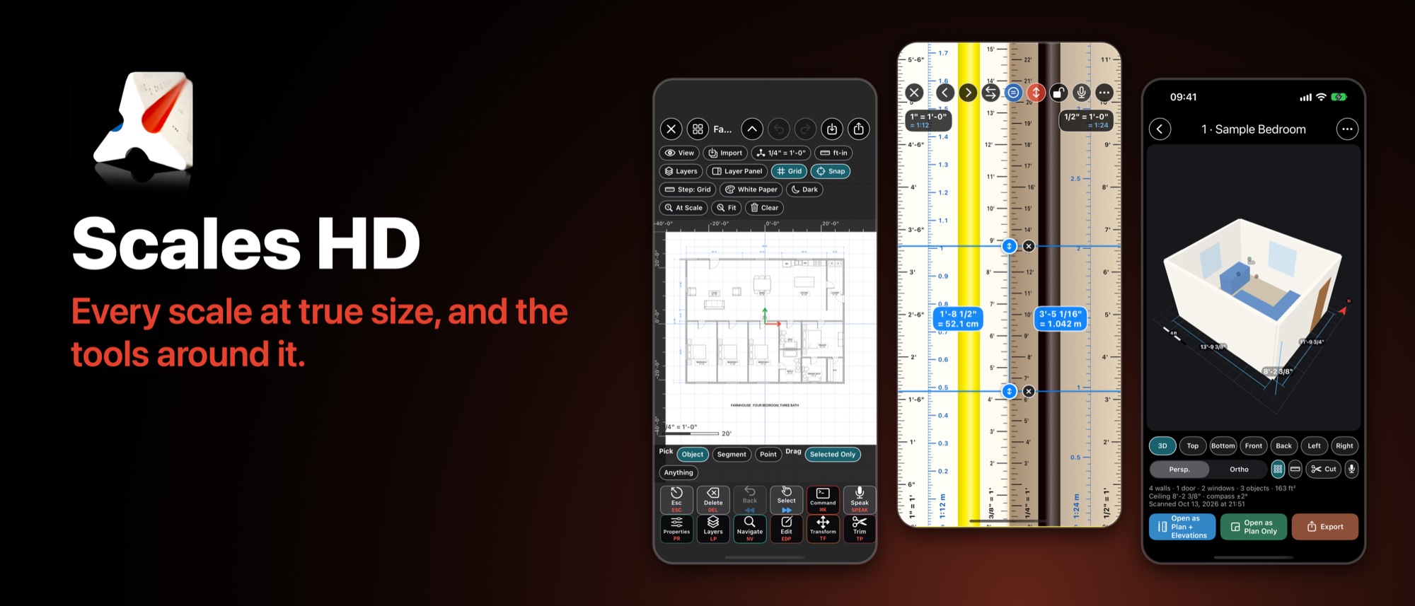 Scales HD: CAD, the architect's scale and Room Scan on iPhone
