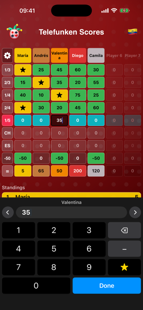 Entering points with the large custom keypad