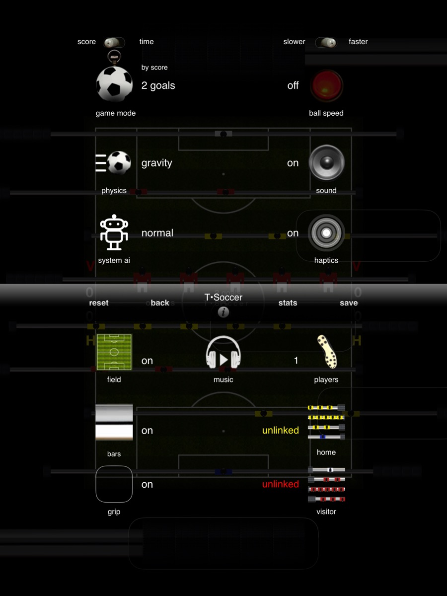 The options screen on iPad